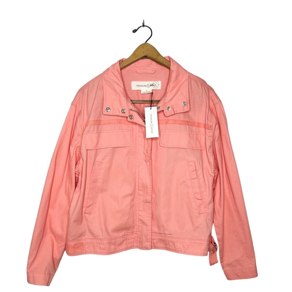 NWT Treasure & Bond Salmon Coral Crop Lightweight Moto Utility Jacket Medium M